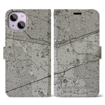 【東松原（東京都）】地図柄iPhoneケース（手帳タイプ）モノトーン・iPhone 14 用