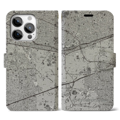 【東松原（東京都）】地図柄iPhoneケース（手帳タイプ）モノトーン・iPhone 14 Pro 用