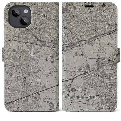 【東松原（東京都）】地図柄iPhoneケース（手帳タイプ）モノトーン・iPhone 14 Plus 用