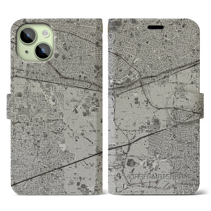 【東松原（東京都）】地図柄iPhoneケース（手帳タイプ）モノトーン・iPhone 15 用