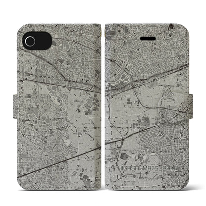 【東松原（東京都）】地図柄iPhoneケース（手帳タイプ）モノトーン・iPhone SE（第3 / 第2世代） / 8 / 7 / 6s / 6 用