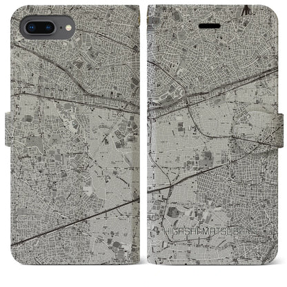 【東松原（東京都）】地図柄iPhoneケース（手帳タイプ）モノトーン・iPhone 8Plus /7Plus / 6sPlus / 6Plus 用