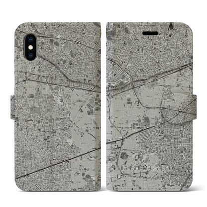 【東松原（東京都）】地図柄iPhoneケース（手帳タイプ）モノトーン・iPhone XS / X 用