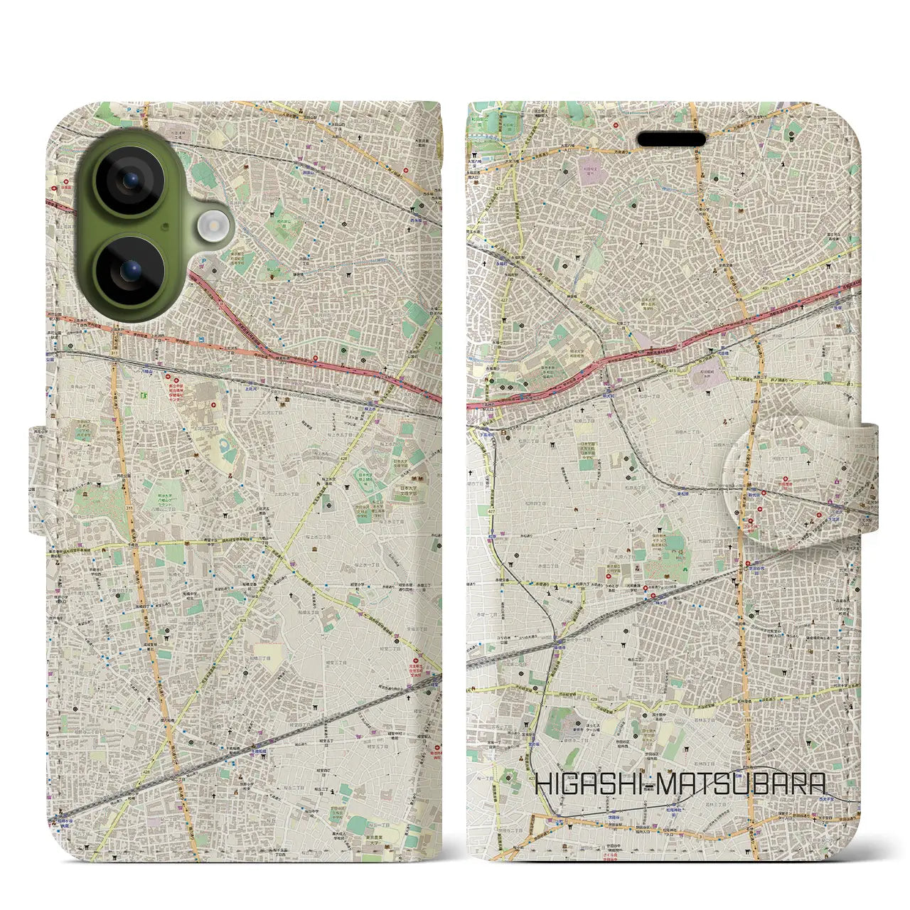 【東松原（東京都）】地図柄iPhoneケース（手帳タイプ）