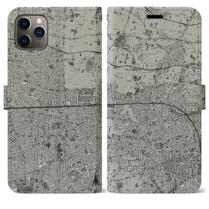 【東中野2（東京都）】地図柄iPhoneケース（手帳タイプ）モノトーン・iPhone 11 Pro Max 用