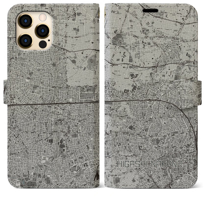 【東中野2（東京都）】地図柄iPhoneケース（手帳タイプ）モノトーン・iPhone 12 Pro Max 用