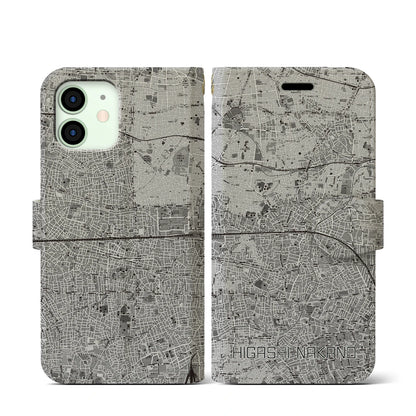 【東中野2（東京都）】地図柄iPhoneケース（手帳タイプ）モノトーン・iPhone 12 mini 用