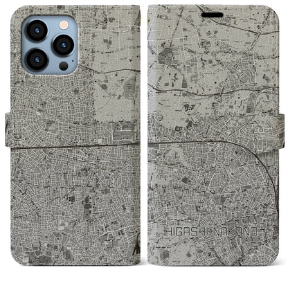 【東中野2（東京都）】地図柄iPhoneケース（手帳タイプ）モノトーン・iPhone 13 Pro Max 用