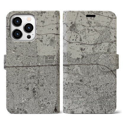 【東中野2（東京都）】地図柄iPhoneケース（手帳タイプ）モノトーン・iPhone 13 Pro 用