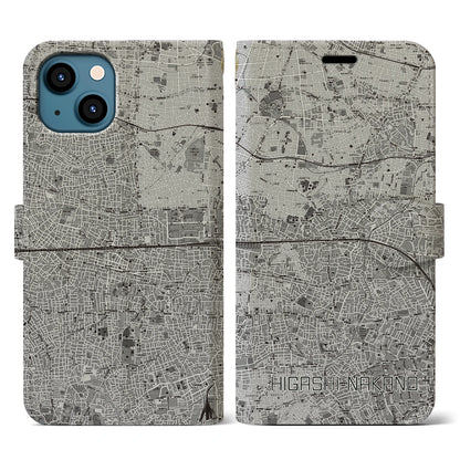 【東中野2（東京都）】地図柄iPhoneケース（手帳タイプ）モノトーン・iPhone 13 用