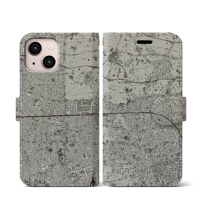【東中野2（東京都）】地図柄iPhoneケース（手帳タイプ）モノトーン・iPhone 13 mini 用