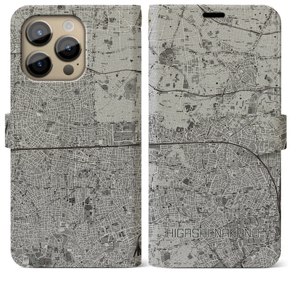 【東中野2（東京都）】地図柄iPhoneケース（手帳タイプ）モノトーン・iPhone 14 Pro Max 用
