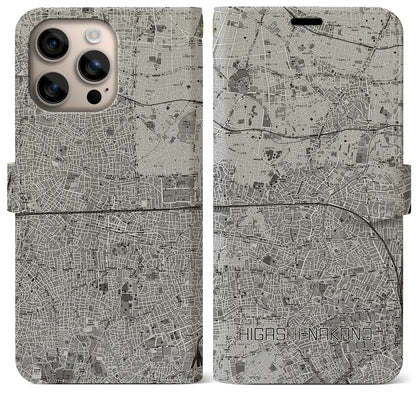 【東中野2（東京都）】地図柄iPhoneケース（手帳タイプ）モノトーン・iPhone 16 Plus 用