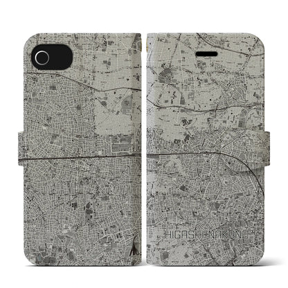 【東中野2（東京都）】地図柄iPhoneケース（手帳タイプ）モノトーン・iPhone SE（第3 / 第2世代） / 8 / 7 / 6s / 6 用