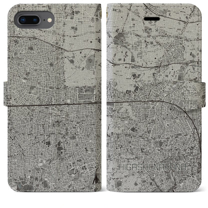 【東中野2（東京都）】地図柄iPhoneケース（手帳タイプ）モノトーン・iPhone 8Plus /7Plus / 6sPlus / 6Plus 用