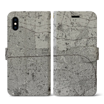 【東中野2（東京都）】地図柄iPhoneケース（手帳タイプ）モノトーン・iPhone XS / X 用