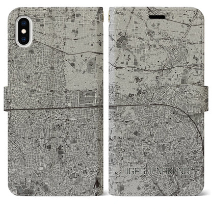 【東中野2（東京都）】地図柄iPhoneケース（手帳タイプ）モノトーン・iPhone XS Max 用