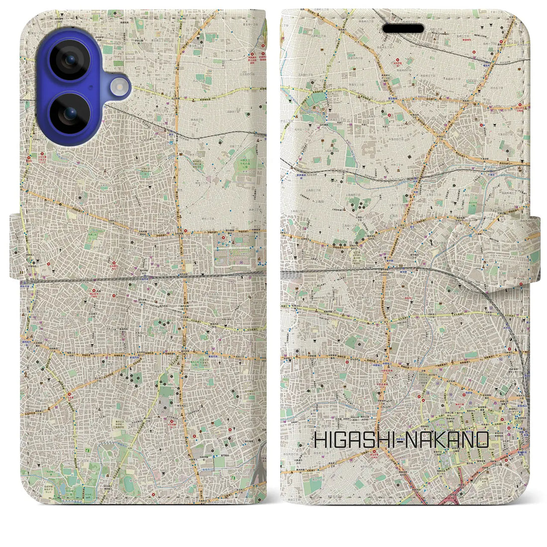 【東中野2(東京都)】地図柄iPhoneケース(手帳タイプ)ナチュラル・iPhone 16 Pro Max 用