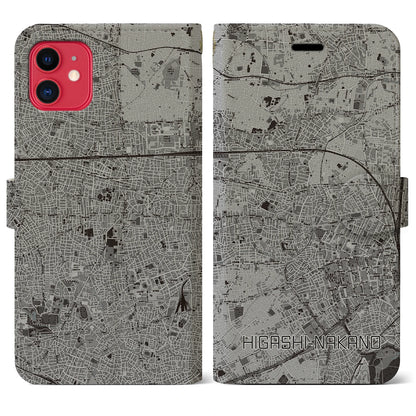 【東中野（東京都）】地図柄iPhoneケース（手帳タイプ）モノトーン・iPhone 11 用