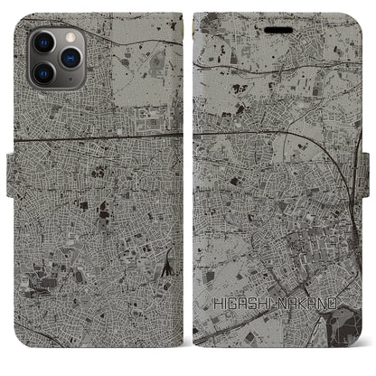 【東中野（東京都）】地図柄iPhoneケース（手帳タイプ）モノトーン・iPhone 11 Pro Max 用