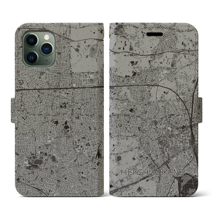 【東中野（東京都）】地図柄iPhoneケース（手帳タイプ）モノトーン・iPhone 11 Pro 用