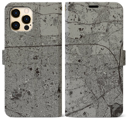 【東中野（東京都）】地図柄iPhoneケース（手帳タイプ）モノトーン・iPhone 12 Pro Max 用