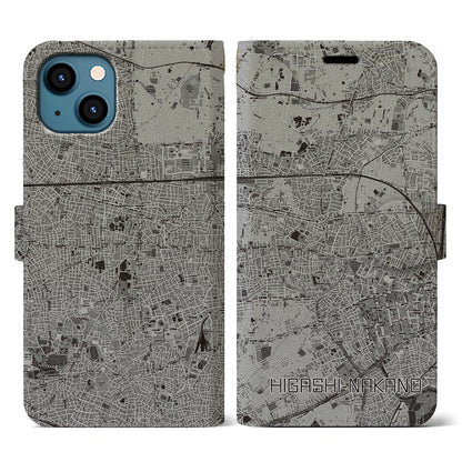 【東中野（東京都）】地図柄iPhoneケース（手帳タイプ）モノトーン・iPhone 13 用