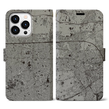 【東中野（東京都）】地図柄iPhoneケース（手帳タイプ）モノトーン・iPhone 13 Pro 用