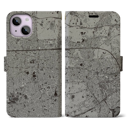 【東中野（東京都）】地図柄iPhoneケース（手帳タイプ）モノトーン・iPhone 14 用