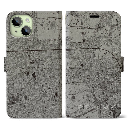 【東中野（東京都）】地図柄iPhoneケース（手帳タイプ）モノトーン・iPhone 15 用