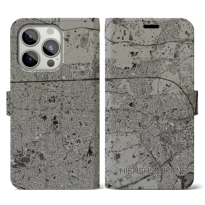 【東中野（東京都）】地図柄iPhoneケース（手帳タイプ）モノトーン・iPhone 15 Pro 用