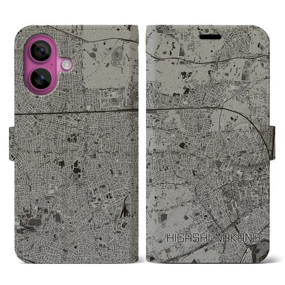 【東中野（東京都）】地図柄iPhoneケース（手帳タイプ）モノトーン・iPhone 16 Pro 用