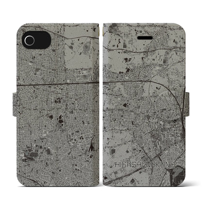 【東中野（東京都）】地図柄iPhoneケース（手帳タイプ）モノトーン・iPhone SE（第3 / 第2世代） / 8 / 7 / 6s / 6 用