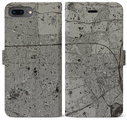 【東中野（東京都）】地図柄iPhoneケース（手帳タイプ）モノトーン・iPhone 8Plus /7Plus / 6sPlus / 6Plus 用