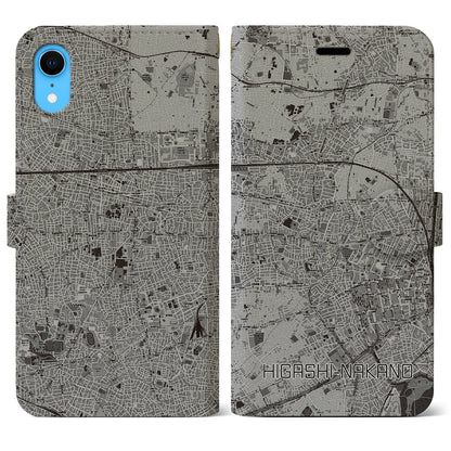 【東中野（東京都）】地図柄iPhoneケース（手帳タイプ）モノトーン・iPhone XR 用