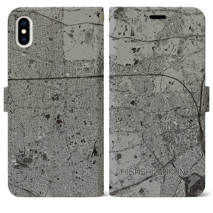 【東中野（東京都）】地図柄iPhoneケース（手帳タイプ）モノトーン・iPhone XS Max 用