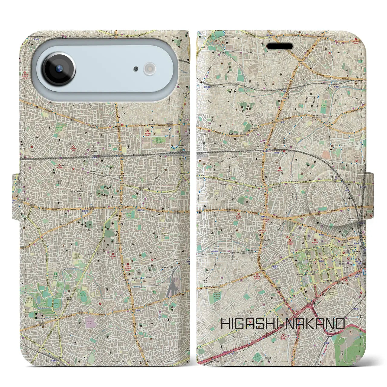 【東中野（東京都）】地図柄iPhoneケース（手帳タイプ）モノトーン・iPhone 17 Pro Max 用