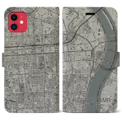 【東大島（東京都）】地図柄iPhoneケース（手帳タイプ）モノトーン・iPhone 11 用