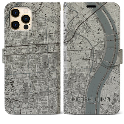 【東大島（東京都）】地図柄iPhoneケース（手帳タイプ）モノトーン・iPhone 12 Pro Max 用