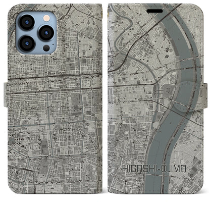 【東大島（東京都）】地図柄iPhoneケース（手帳タイプ）モノトーン・iPhone 13 Pro Max 用