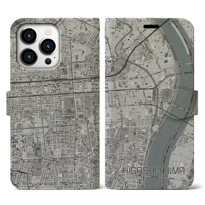 【東大島（東京都）】地図柄iPhoneケース（手帳タイプ）モノトーン・iPhone 13 Pro 用