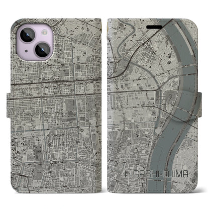 【東大島（東京都）】地図柄iPhoneケース（手帳タイプ）モノトーン・iPhone 14 用