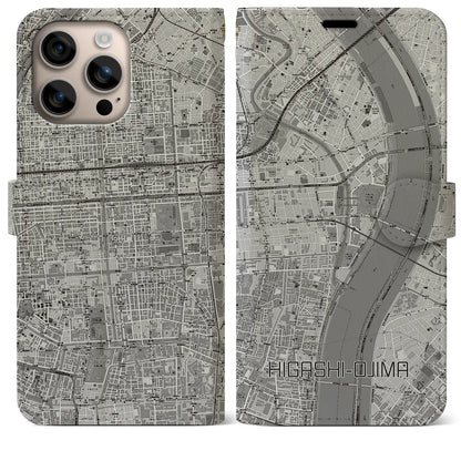 【東大島（東京都）】地図柄iPhoneケース（手帳タイプ）モノトーン・iPhone 16 Plus 用