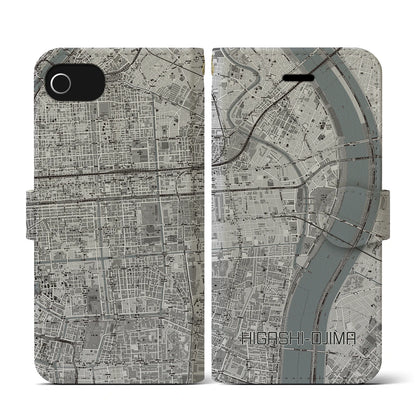 【東大島（東京都）】地図柄iPhoneケース（手帳タイプ）モノトーン・iPhone SE（第3 / 第2世代） / 8 / 7 / 6s / 6 用