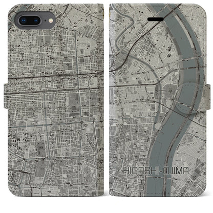 【東大島（東京都）】地図柄iPhoneケース（手帳タイプ）モノトーン・iPhone 8Plus /7Plus / 6sPlus / 6Plus 用