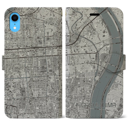 【東大島（東京都）】地図柄iPhoneケース（手帳タイプ）モノトーン・iPhone XR 用