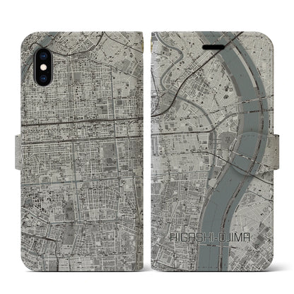 【東大島（東京都）】地図柄iPhoneケース（手帳タイプ）モノトーン・iPhone XS / X 用