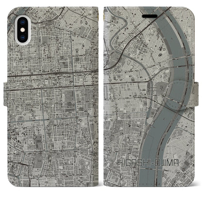 【東大島（東京都）】地図柄iPhoneケース（手帳タイプ）モノトーン・iPhone XS Max 用