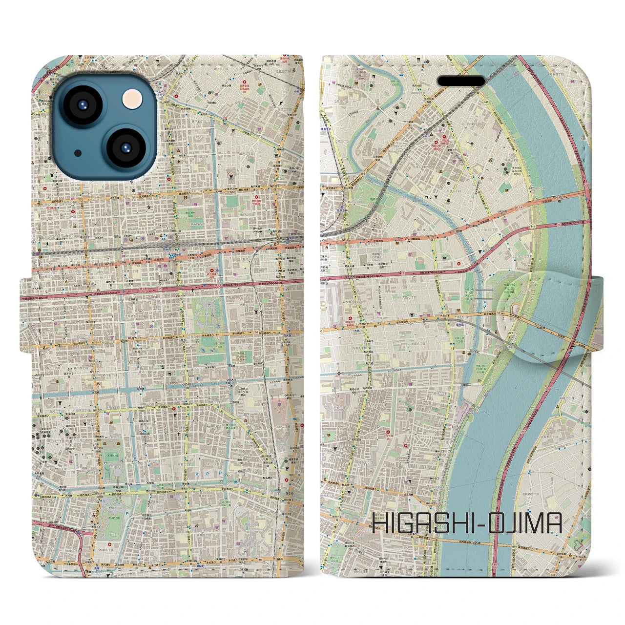 【東大島（東京都）】地図柄iPhoneケース（手帳タイプ）