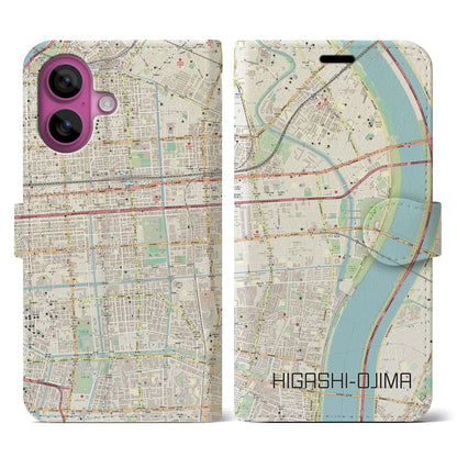 【東大島（東京都）】地図柄iPhoneケース（手帳タイプ）ナチュラル・iPhone 16 Pro 用